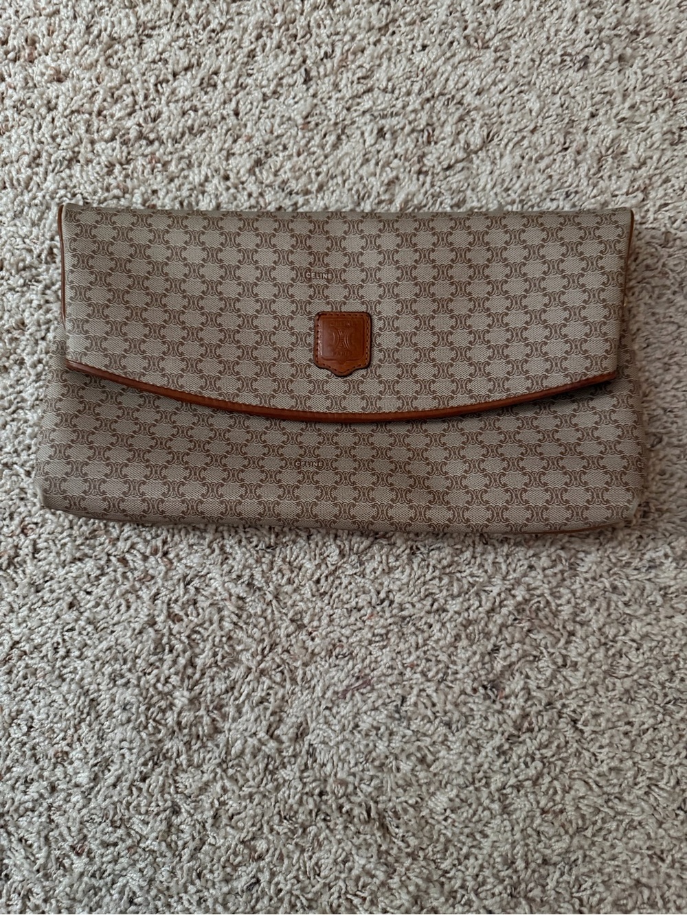 Celine Triomphe Canvas Fold-Over Clutch in Beige and Brown Trim - Picture 4 of 14